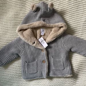 Baby Gap Sherpa Lined Bear Sweater NWT 3-6mo